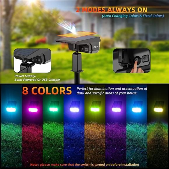 Solar Spotlights Outdoor,40 LEDs Color Changing RGB Landscape Path Lights,USB - Picture 4 of 6